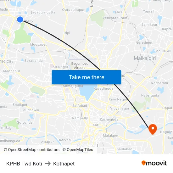 KPHB Twd Koti to Kothapet map