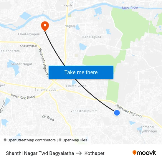 Shanthi Nagar Twd Bagyalatha to Kothapet map