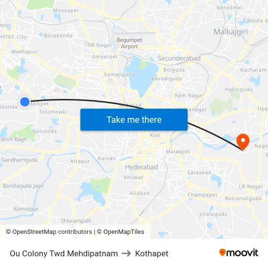 Ou Colony Twd Mehdipatnam to Kothapet map