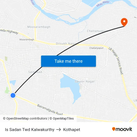 Is Sadan Twd Kalwakurthy to Kothapet map