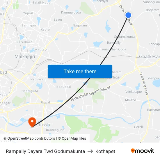 Rampally Dayara Twd Godumakunta to Kothapet map