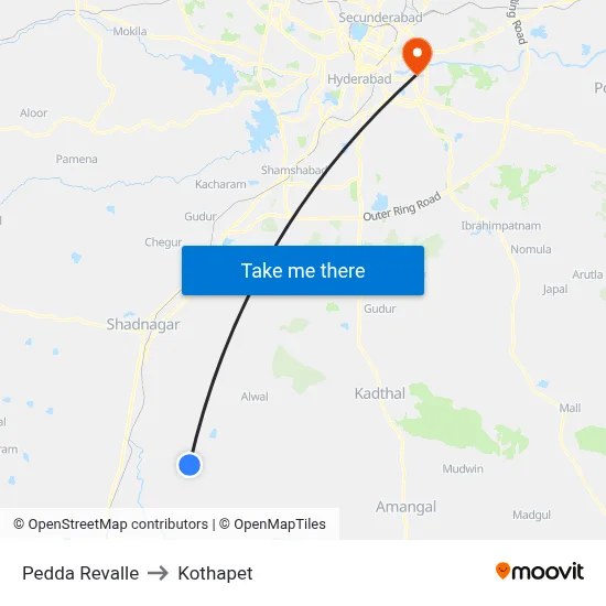 Pedda Revalle to Kothapet map