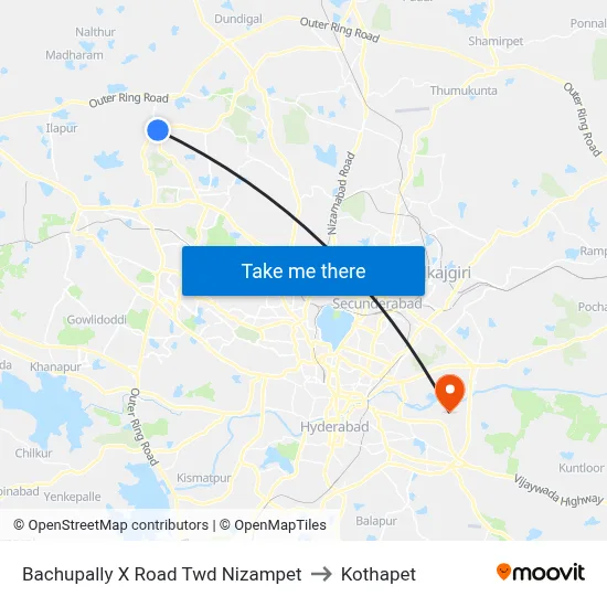 Bachupally X Road Twd Nizampet to Kothapet map