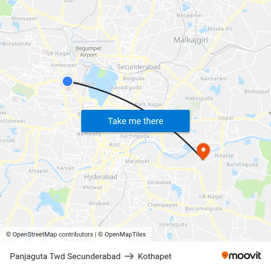 Panjaguta Twd Secunderabad to Kothapet map