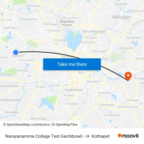 Narayanamma College Twd Gachibowli to Kothapet map