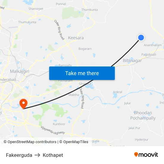 Fakeerguda to Kothapet map