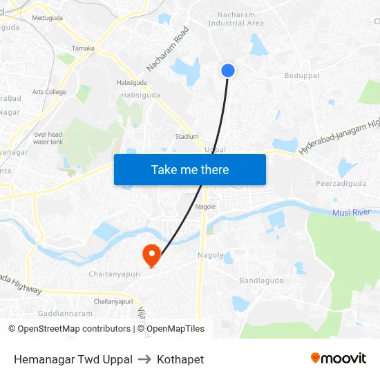 Hemanagar Twd Uppal to Kothapet map