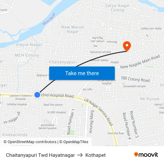 Chaitanyapuri  Twd Hayatnagar to Kothapet map