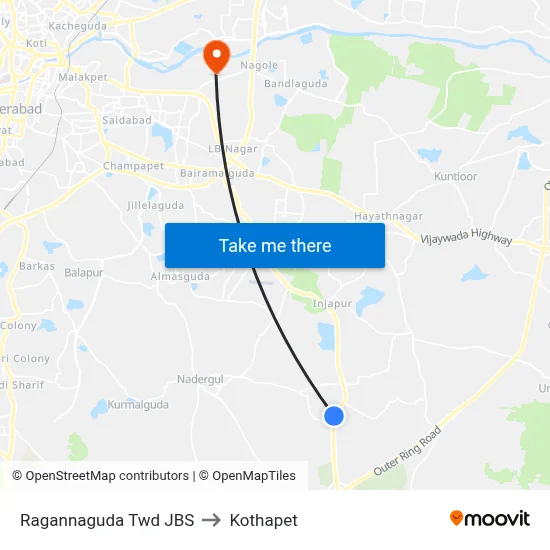 Ragannaguda Twd JBS to Kothapet map