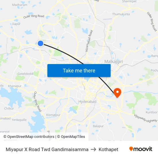 Miyapur X Road Twd Gandimaisamma to Kothapet map