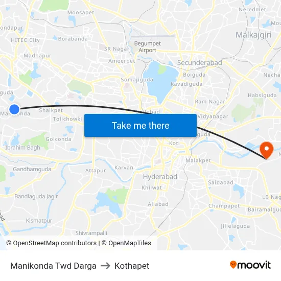 Manikonda Twd Darga to Kothapet map