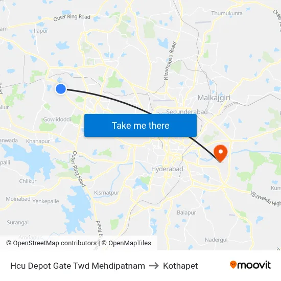 Hcu Depot Gate Twd Mehdipatnam to Kothapet map