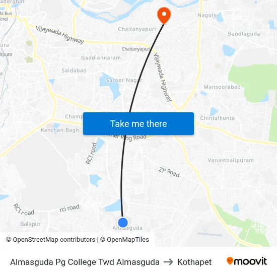 Almasguda Pg College Twd Almasguda to Kothapet map