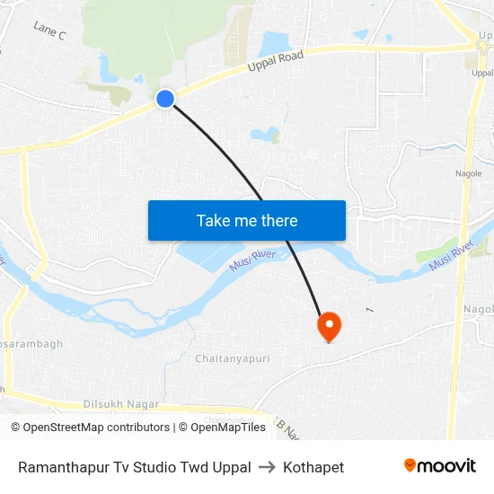 Ramanthapur Tv Studio Twd Uppal to Kothapet map