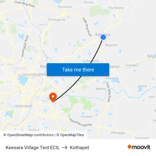 Keesara Village Twd ECIL to Kothapet map