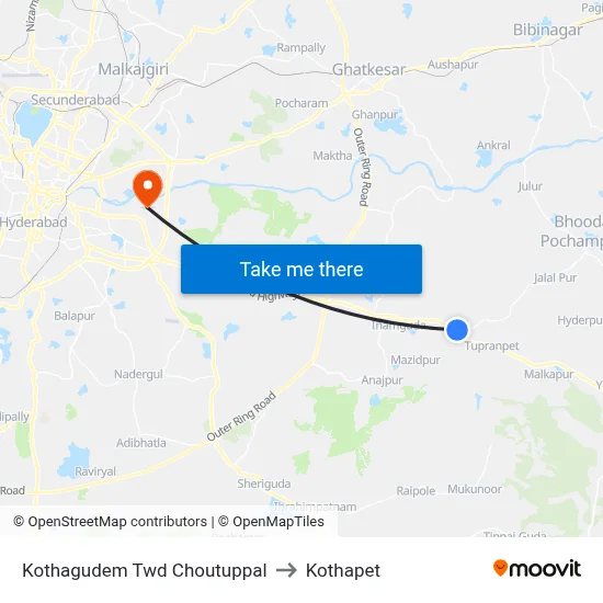 Kothagudem Twd Choutuppal to Kothapet map