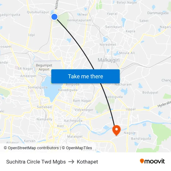 Suchitra Circle Twd Mgbs to Kothapet map