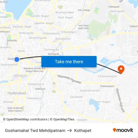 Goshamahal Twd Mehdipatnam to Kothapet map