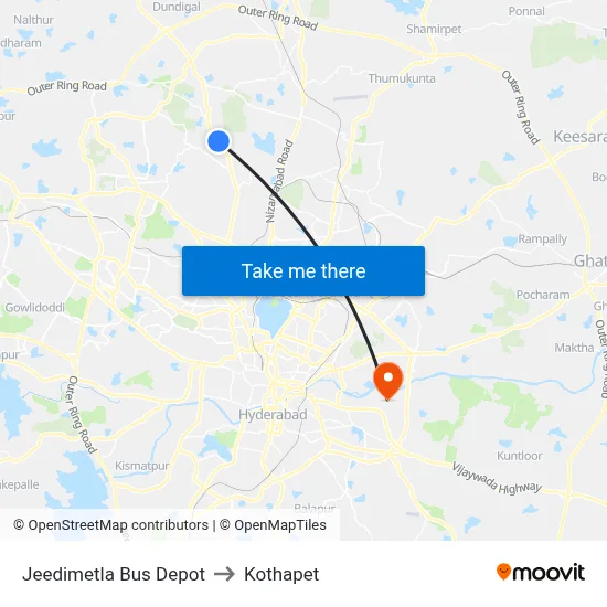 Jeedimetla Bus Depot to Kothapet map
