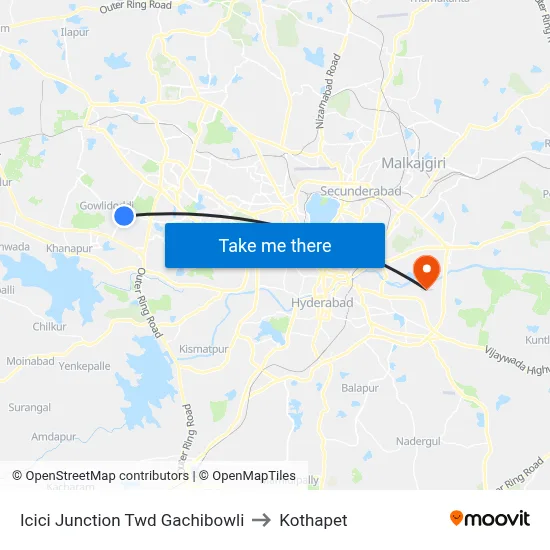 Icici Junction Twd Gachibowli to Kothapet map