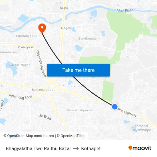 Bhagyalatha Twd Raithu Bazar to Kothapet map