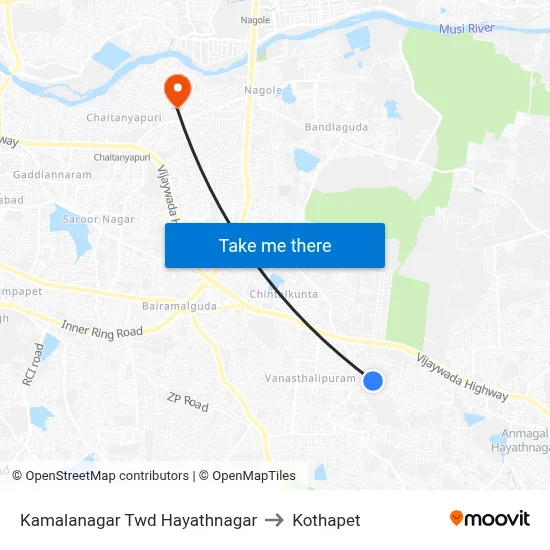 Kamalanagar Twd Hayathnagar to Kothapet map