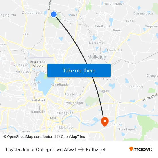 Loyola Junior College Twd Alwal to Kothapet map