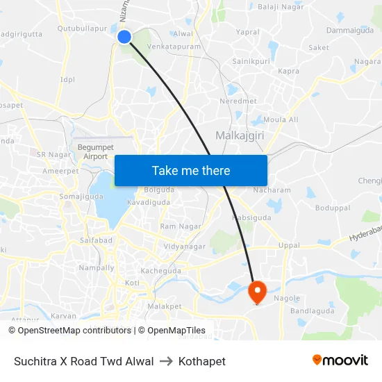 Suchitra X Road Twd Alwal to Kothapet map