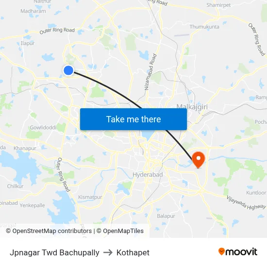 Jpnagar Twd Bachupally to Kothapet map