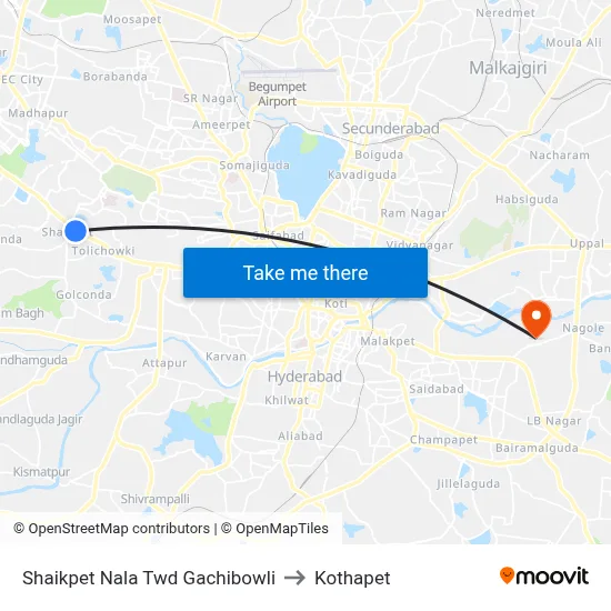 Shaikpet Nala Twd Gachibowli to Kothapet map