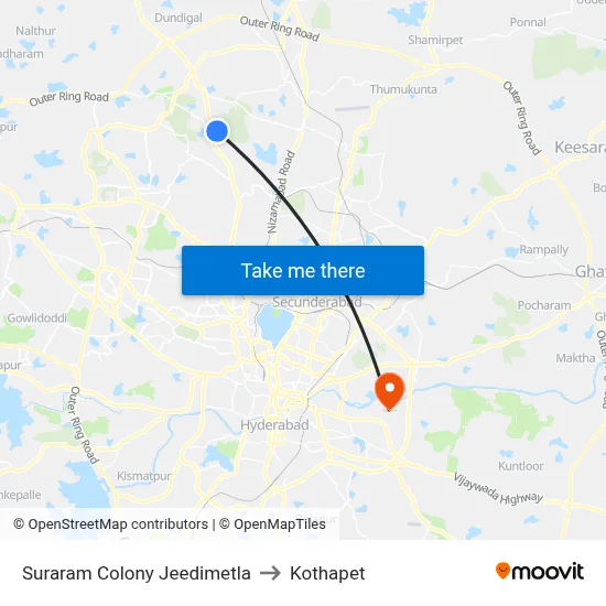 Suraram Colony Jeedimetla to Kothapet map
