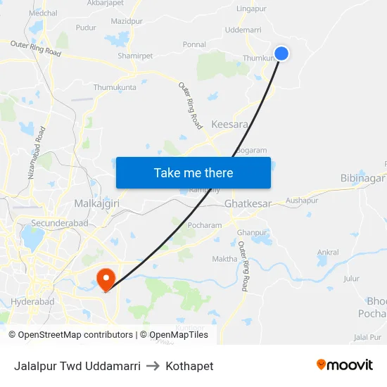 Jalalpur Twd Uddamarri to Kothapet map