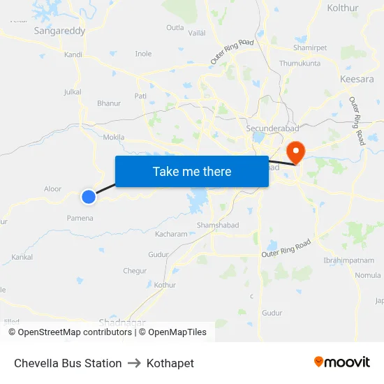 Chevella Bus Station to Kothapet map
