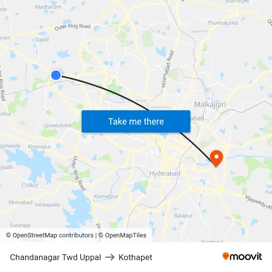 Chandanagar Twd  Uppal to Kothapet map