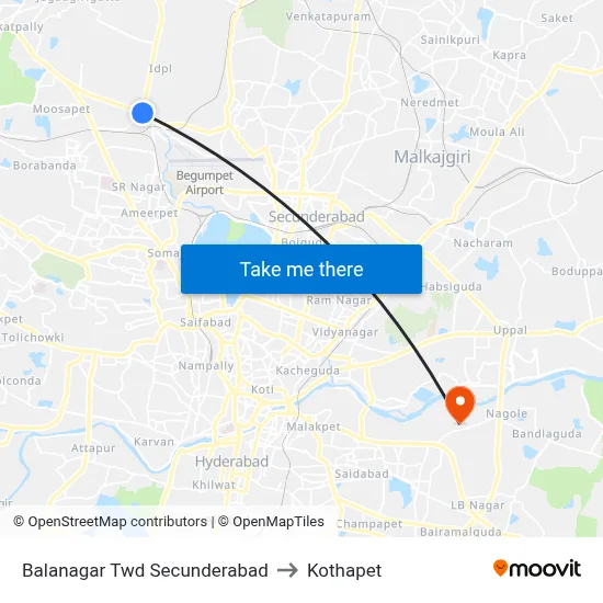 Balanagar Twd Secunderabad to Kothapet map