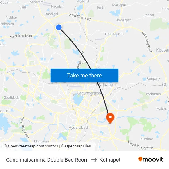 Gandimaisamma Double Bed Room to Kothapet map