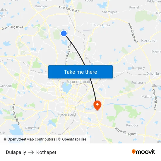 Dulapally to Kothapet map