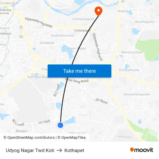 Udyog Nagar Twd Koti to Kothapet map