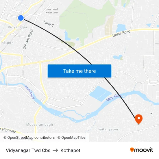 Vidyanagar Twd Cbs to Kothapet map