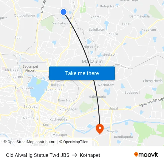Old Alwal Ig Statue Twd JBS to Kothapet map