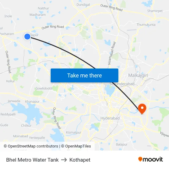 Bhel Metro Water Tank to Kothapet map