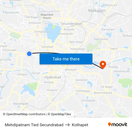 Mehdipatnam Twd Secundrabad to Kothapet map