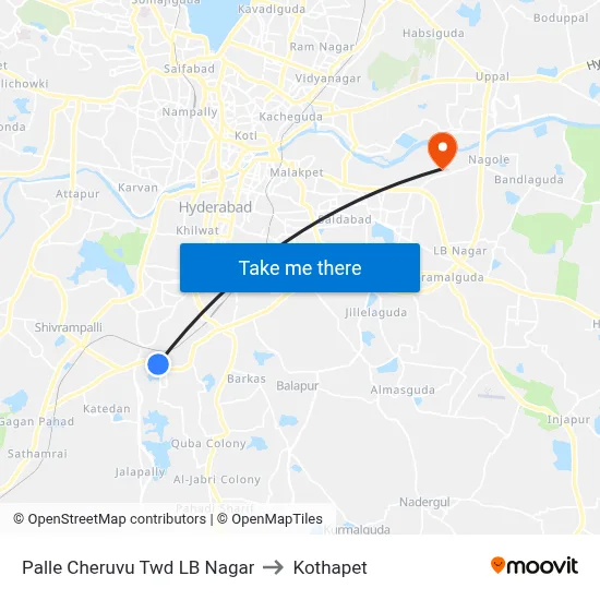 Palle Cheruvu Twd LB Nagar to Kothapet map