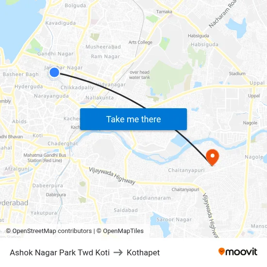 Ashok Nagar Park Twd Koti to Kothapet map