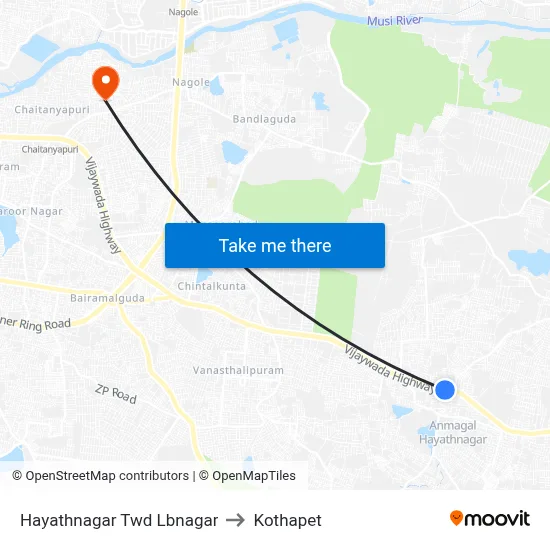 Hayathnagar Twd Lbnagar to Kothapet map