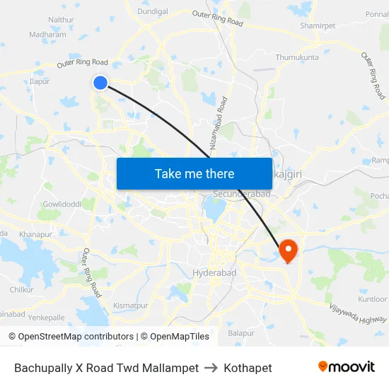Bachupally X Road Twd Mallampet to Kothapet map