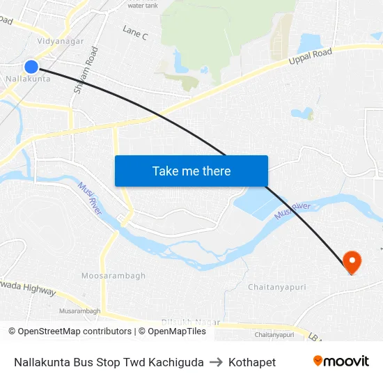Nallakunta Bus Stop Twd Kachiguda to Kothapet map