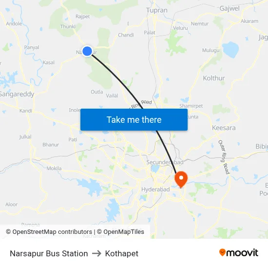 Narsapur Bus Station to Kothapet map