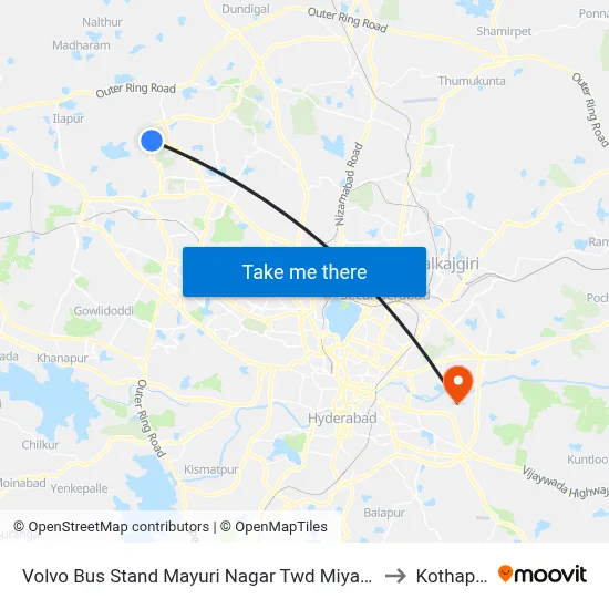 Volvo Bus Stand Mayuri Nagar Twd Miyapur to Kothapet map