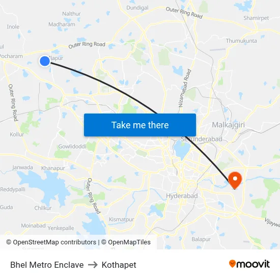 Bhel Metro Enclave to Kothapet map